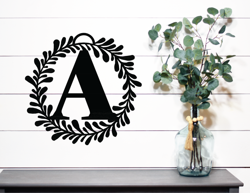 Laurel Wreath Monogram Letter Vinyl Stickers Wall Decals Custom  Personalized Art